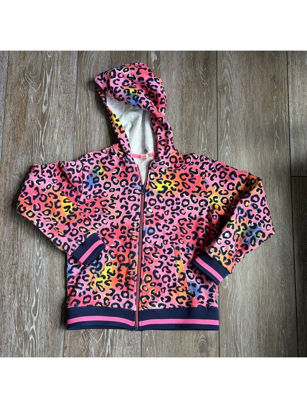 Billieblush neon rainbow leopard print zip-up hoodie